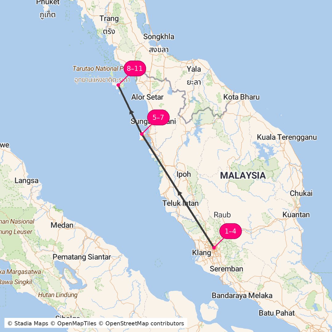 Itinerary route map for Towers to Beaches