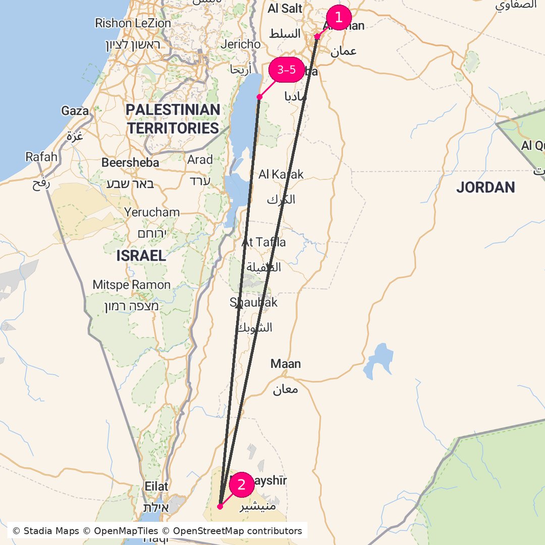 Itinerary route map for Jordan Sacred Nights