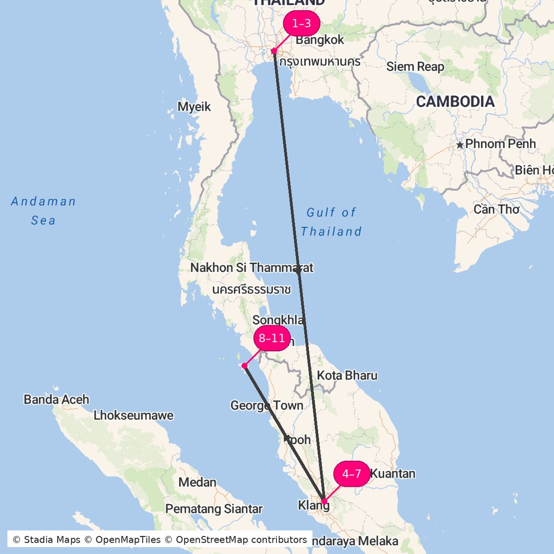 Itinerary route map for From Chao Phraya to Petronas