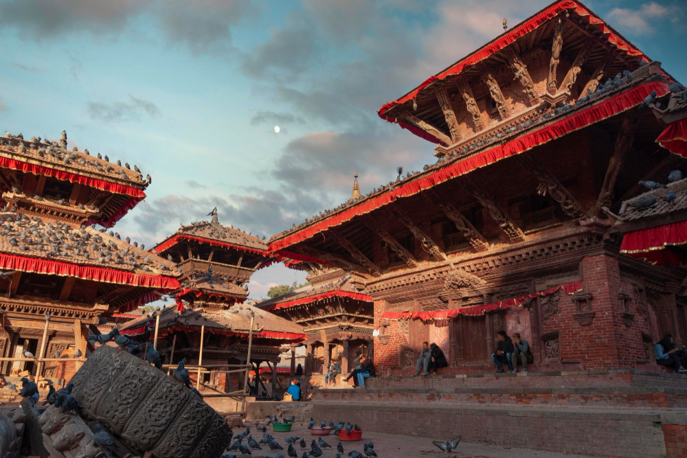 Bhaktapur Durbar Square with the Nyatapola Temple rising above the medieval courtyard, Bhaktapur, Bagmati Province, Nepal