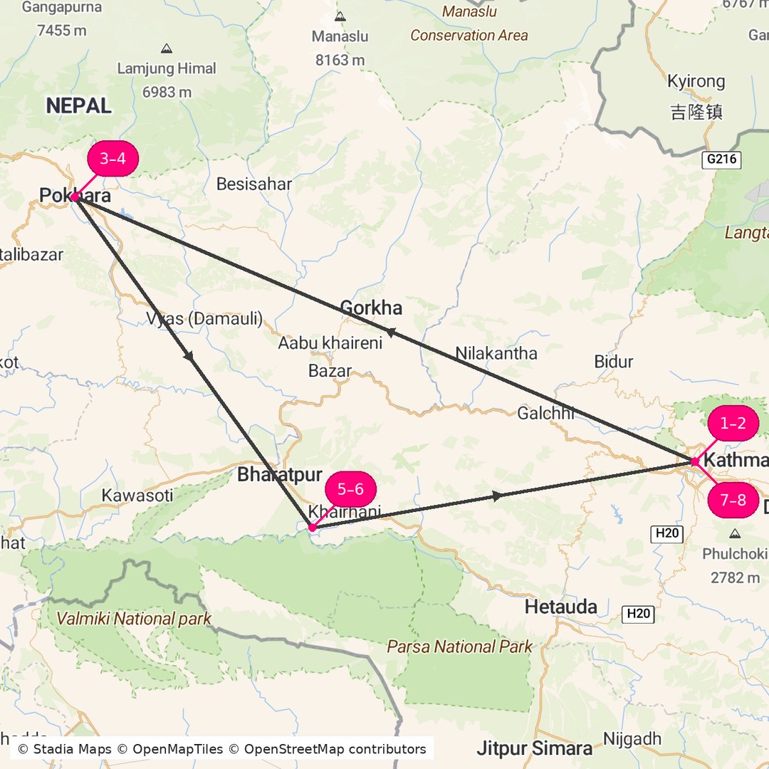 Itinerary route map for Himalayan Soul bound Journey
