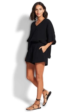 Double Cloth Beach Shorts Black - L