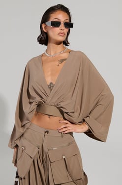 AKIRA Talk About Me Blouse | Brown | Size 1X