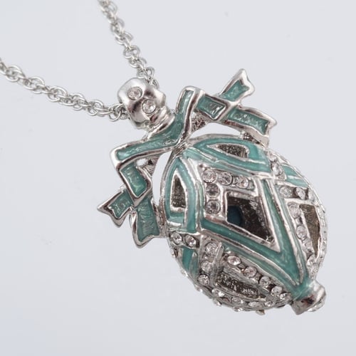 Silver & Light Green Egg Pendant Necklace