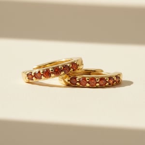 Garnet January Birthstone Small Huggie Gold Plated Hoop Earrings