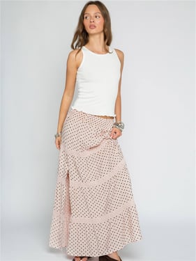 Daisy Street Polka Dot Maxi Skirt - Pink - XS