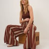 Brown Striped Linen-Blend Split Hem Trousers