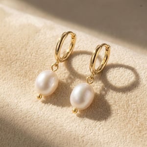 18ct Gold Vermeil Pearl Mini Hoop Huggie Earrings