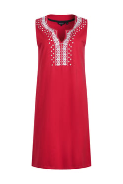 Weird Fish Anaya Organic Cotton Embroidered Jersey Shift Dress Crimson Size 8