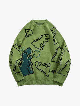 Thesupermade Cartoon Dinosaur Printed Sweater - 1004 - Green / 2XL