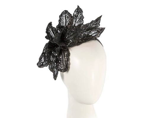 Shiny black lace fascinator by Fillies Collection