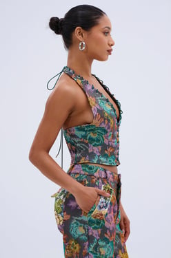 AKIRA Logan Jacquard Lace Up Corset Top | Size XL