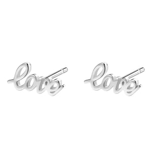 Love Script Stud Earrings Sterling Silver