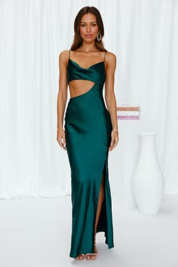 Oceanic Eyes Satin Maxi Dress Dark Green