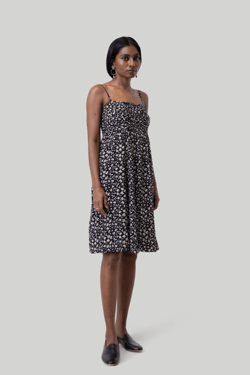 Ruched Strappy Mini Black Floral Dress - Monochrome Medley / 2XL
