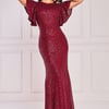 Goddiva Sequin Flutter Sleeve Maxi - Wine