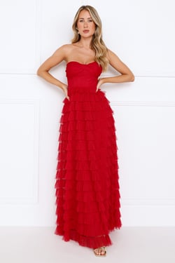 Lovers In Paris Strapless Tulle Maxi Dress Red