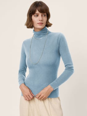 100% Extra-Fine Merino Wool Turtleneck Knit Sweater JOLENE - Skywash Blue / L