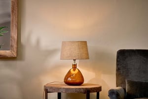 nkuku Baba Recycled Glass Lamp | Lamps | Small Wide | Burnt Amber