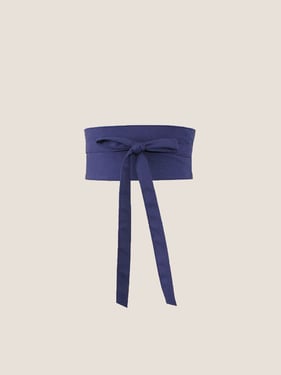 Linen Wide Tie-Front Waist Belt ZAFIRA - Navy Blue / One Size