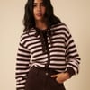Brown And Pink Striped Tie Neck Cardigan