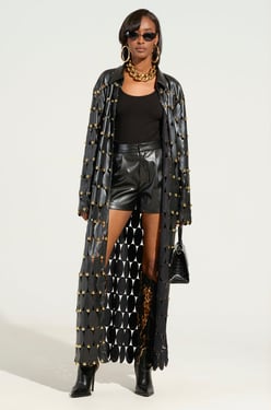 AKIRA The Sneak Peek Studded PU Long Cardigan Sweater | Black | Size XL