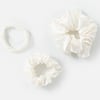 QE Home 100% Mulberry Silk Scrunchies in White (Set of 3)