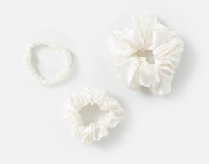 QE Home 100% Mulberry Silk Scrunchies in White (Set of 3)
