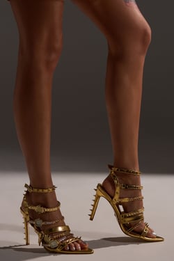 AKIRA Gold Sydonic Gold Watch Stiletto Sandal | Size 11