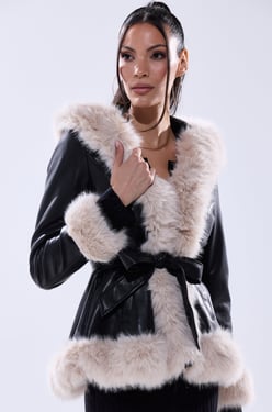 AKIRA Hooded Kenzy Fur Trim Moto Jacket | Black | Size 1X