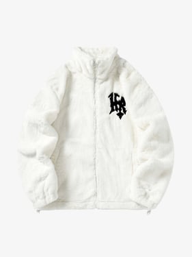 Thesupermade Hip-hop Letter Stand Collar Fur Jacket - 1908 - White / 2XL