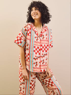 Womens Voile Oversize Pyjamas Pink Tomato Kisses - 3XL / 22-24 / Pink