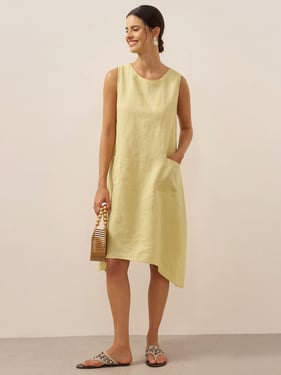 100% Linen Sleeveless Pocket A-Line Mini Dress LUZ - Lime Yellow / XXL