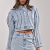 AKIRA Extra Extra Embellished Denim Jacket | Light Blue | Size 1X