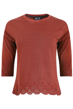 Weird Fish Raven Striped Embroidered Hem Top Conker Size 8