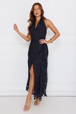 Dazzling Dusk Halter Maxi Dress Navy