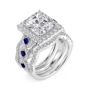 Jeulia Halo Radiant Cut Bridal Ring Set 3PCs