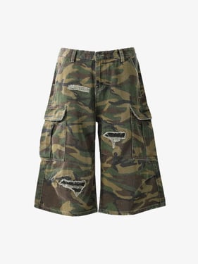 Retro Ripped Camouflage Cropped Jorts - 2387 - Classic Camouflage / 3XL
