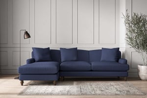 nkuku Deni Large Left Hand Chaise Sofa | Make To Order | Recycled Cotton Navy | No Colour