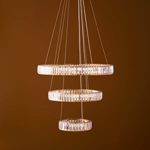 Wonderella 3 ring chandelier in clear glass and brass
