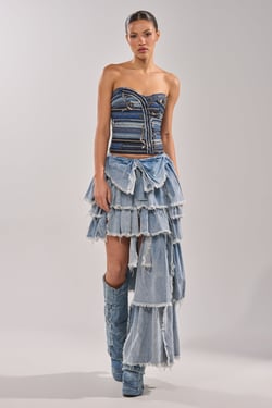 AKIRA Distressed Tiered Asymmetric Midi Skirt | Size 1X