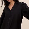 Black Linen-Blend Blouse
