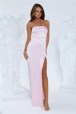 Sleek Aura Strapless Satin Maxi Dress Pink