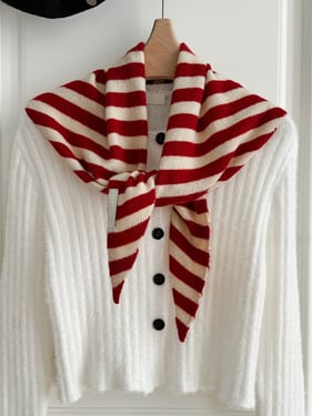 100% Australian Wool Striped Functional Triangle Scarf - Red Stripe / One Size