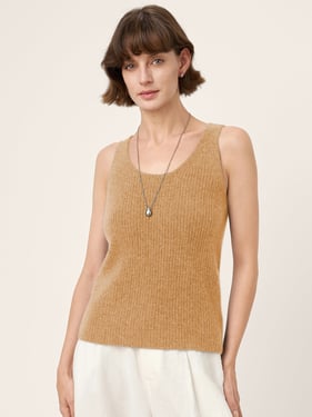 100% Mongolian Cashmere Versatile Crew Neck Tank Top VIVIANA - Wheat / L