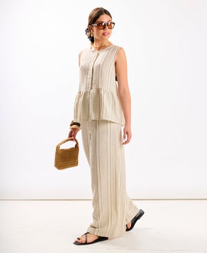 Linen Stripe Sleeveless Top - L