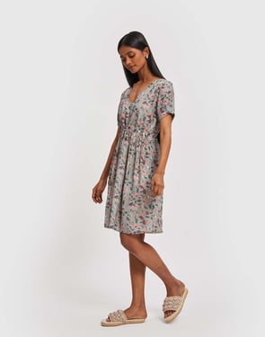 Short Drawstring Dress - Green / L