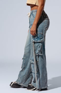 AKIRA Think About It Denim Cargo Pants | Light Blue | Size 1X