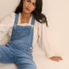 Mid Wash Denim Barrel Leg Dungarees
