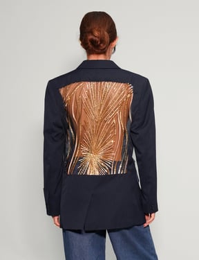 Party Back Blazer - Gold Sequin - Navy